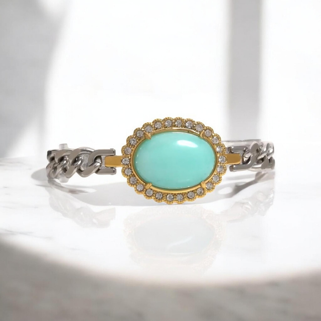 Natural Amazonite & Zircons Dual Tone Bracelet.