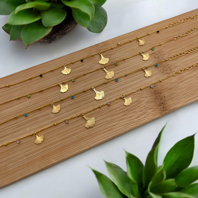 Bracelet strass fleur de gingko