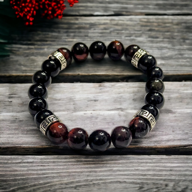 Protection extrême /Bracelet en Oeil de Taureau et Tourmaline noire / 8mm