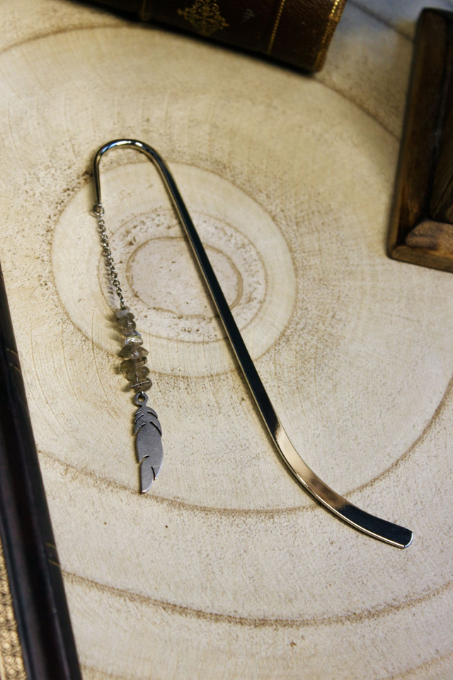 Marque page personnalisable plume argenté