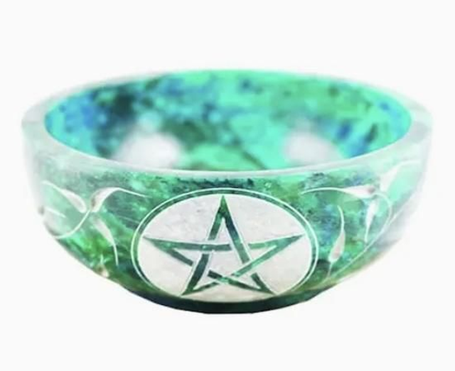 Vuolukivinen tahrakulho  turkoosi pentagram