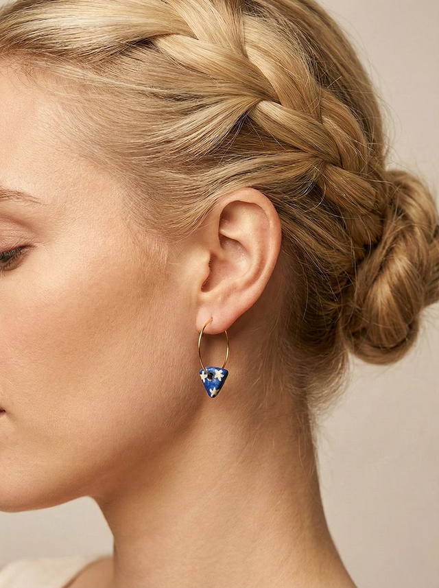 Midnight Starflower Triangular Loop Earrings