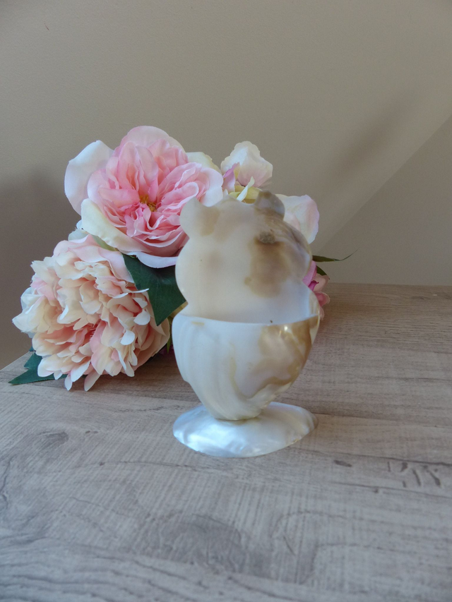 Vide-poche hibou en coquillage et nacre – sculpture artisanale française vintage – déco bord de mer - souvenir fait main marin et poétique