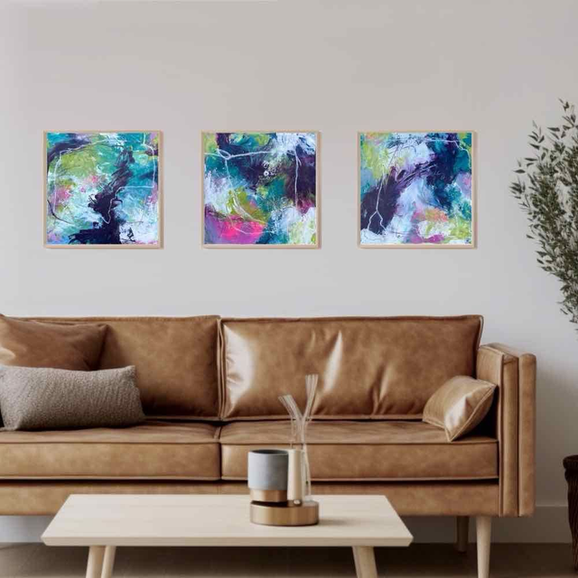 Colors, 30x30x2,1cm, Série de 3 Œuvres de l’artiste Eva Chesneau, sur TOILE, bords peints, prêt à être accroché, sans cadre