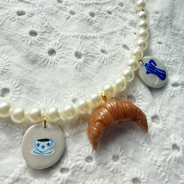 Sunday Morning – Pearl Beaded Breakfast Charm Necklace