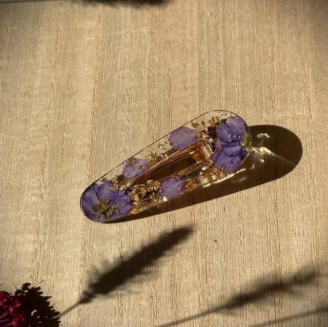 Barrette à cheveux - Violet et or (arrondie)