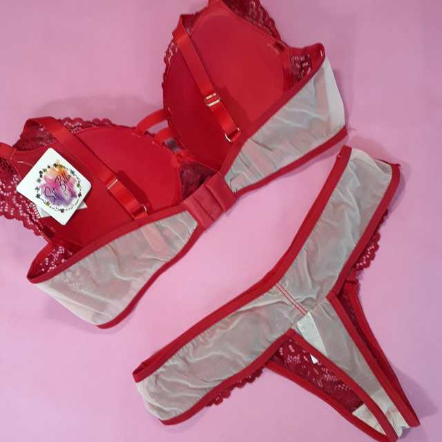 Lingerie de Lingerie Susy, Em Renda e Tule, Com Bojo - Cor Vermelho