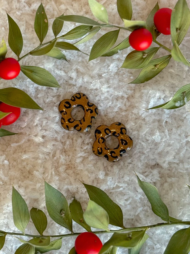 Pampilles fleurs léopard bronze 
