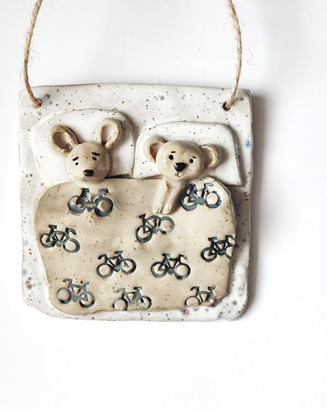 Ceramiczny szyld na drzwi sypialni: Miś i Myszka