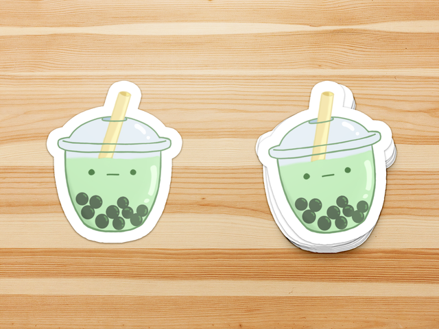 Cute Boba Inspired Matcha style Boba Bubble Tea Vinyl Stickers