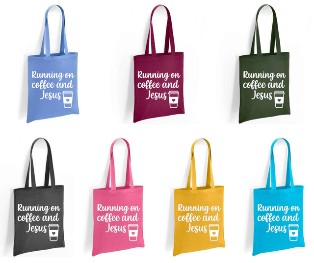 Running on Coffee and Jesus Tote Bag
