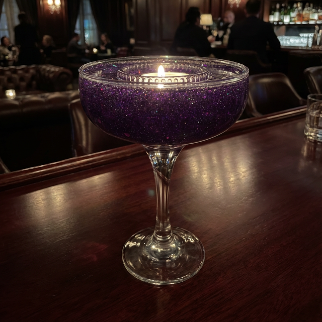 Glitter Martini Tea Light Holder - Purple