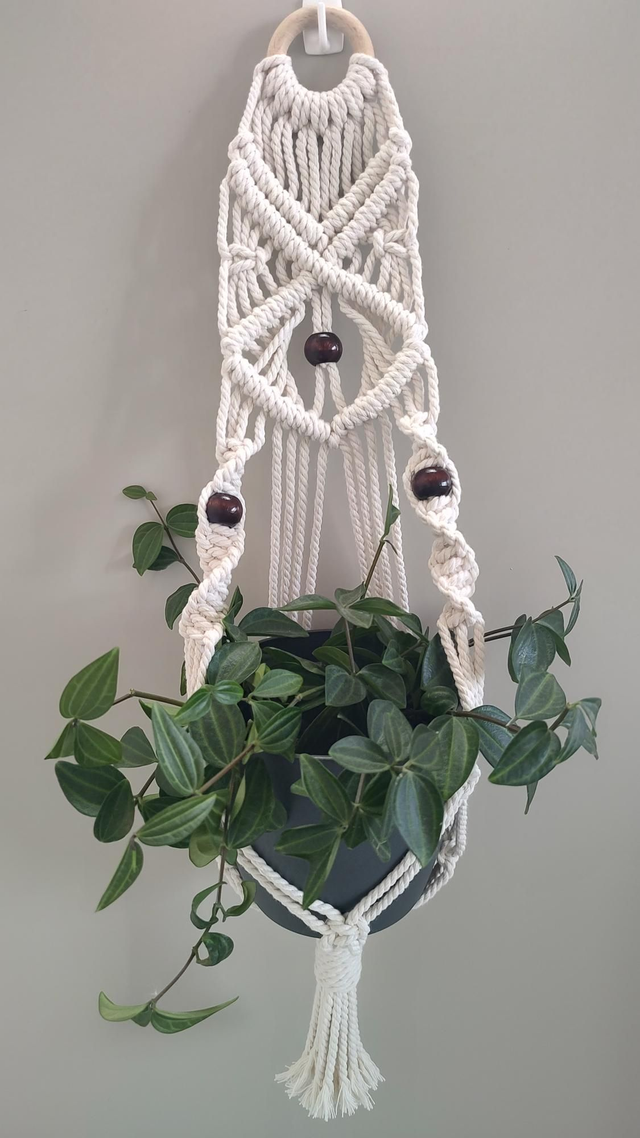 Suspension murale plante macramé - Déco bohème chic - Modèle C