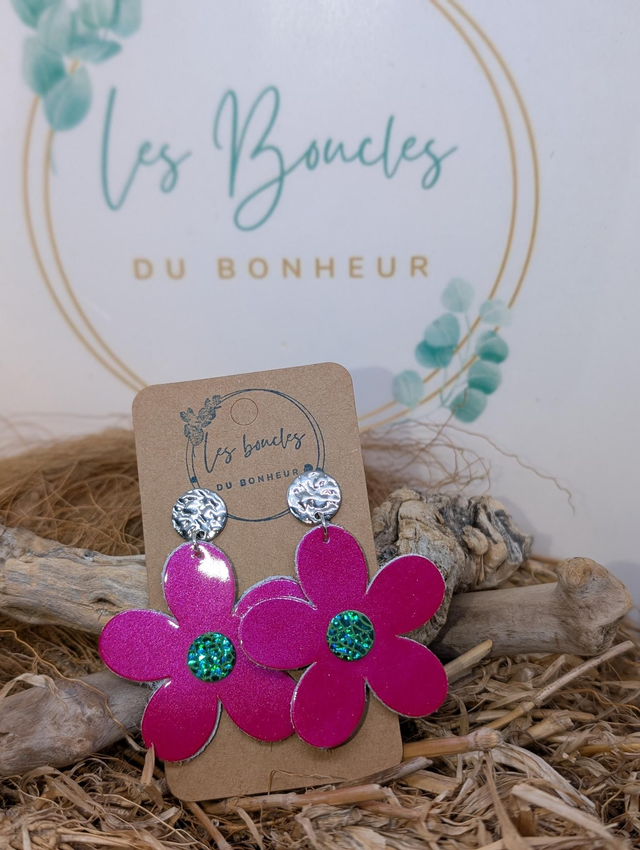 Boucles d&#039;oreilles Baby Marguerite rose fushia bm028