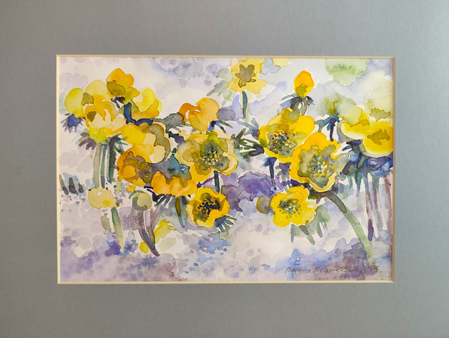 Pierwsze kwiaty - przedwiośnie, 30x40 (20x30 w świetle passe-partout) akwarela 2015