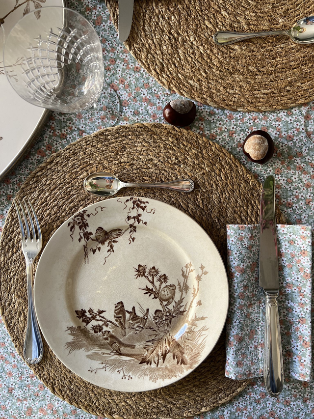 CHARDONNERET - Assiette plate de la manufacture Creil & Montereau - Terre de Fer