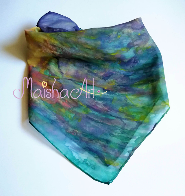 Unikatna, Ročno poslikana Svilena Ruta, Sivka & Sonce 