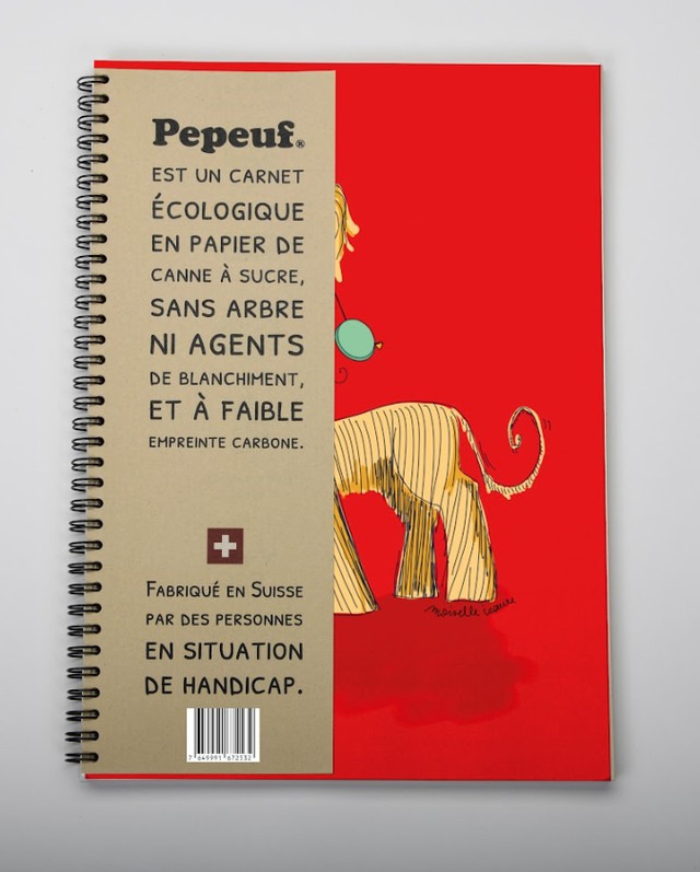 Carnet A4 de la marque Pepeuf portant une illustration faite par Moiselle Isaure appelée "Chien fond rouge" 