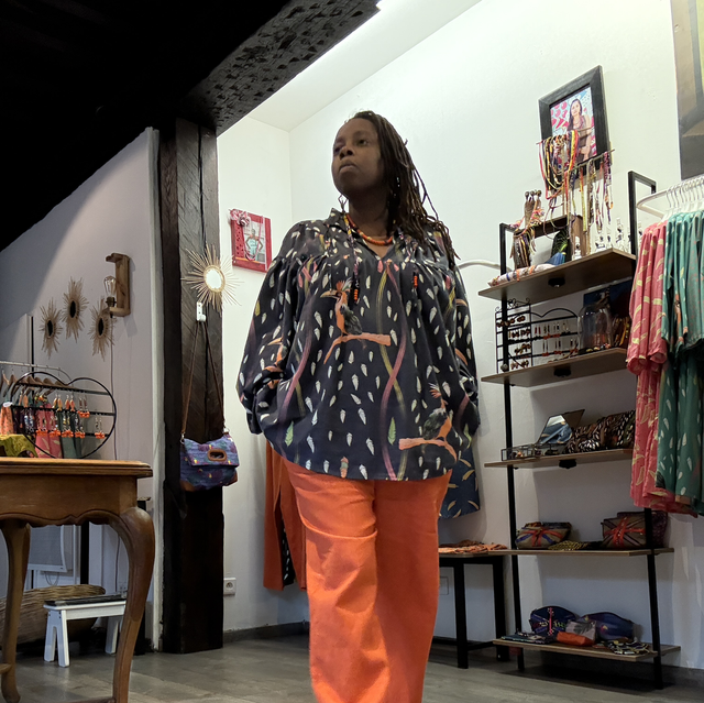 Blouse Yemandja imprimé Hornbill noir