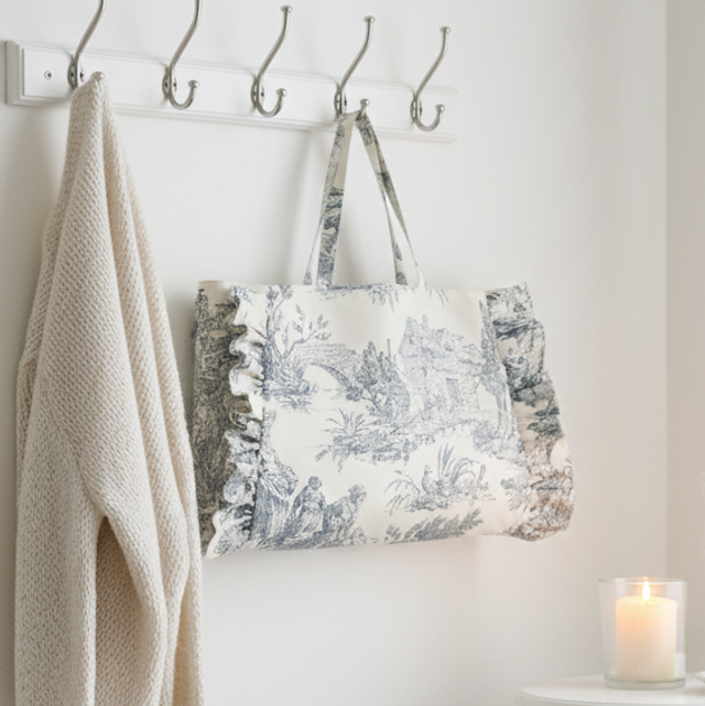 Sac toile de Jouy bleue