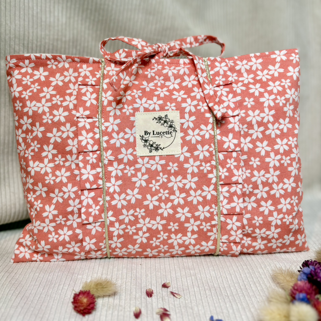 Pochette à livre broché corail à fleurs