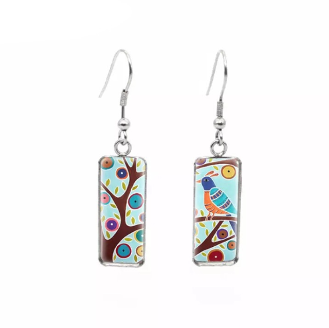 Whimsical Bird &amp; Branch Drop Earrings