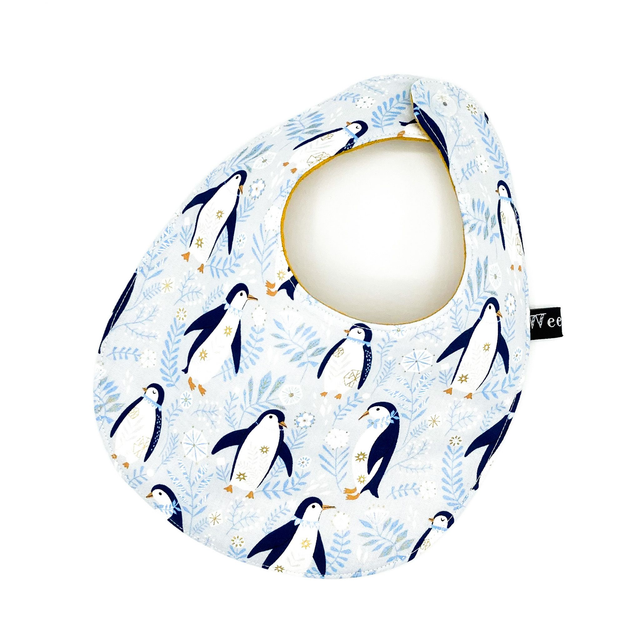 Reversible Round Bib - Pale Blue Penguin