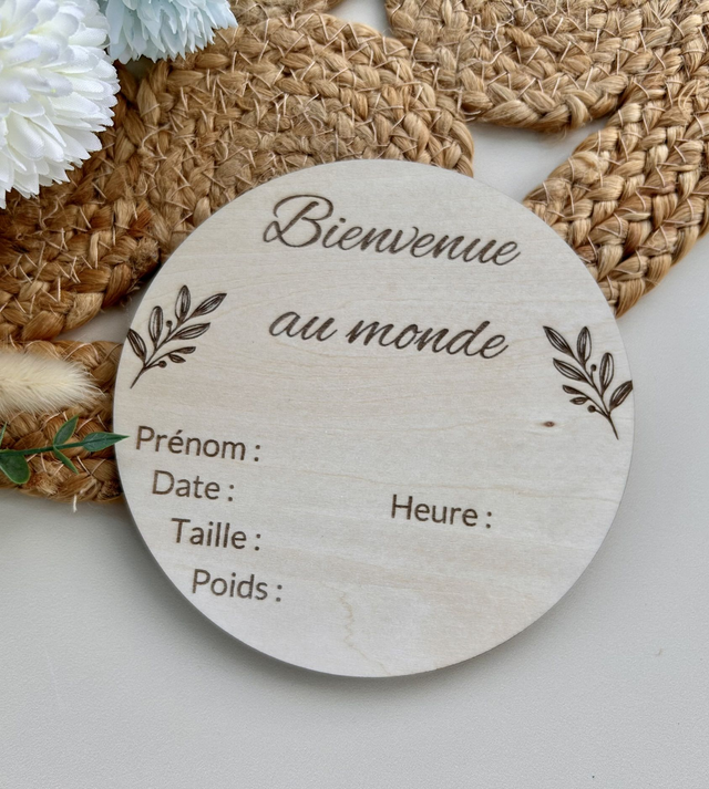 🌿 Pancarte naissance personnalisable – &quot;Bienvenue au monde&quot;