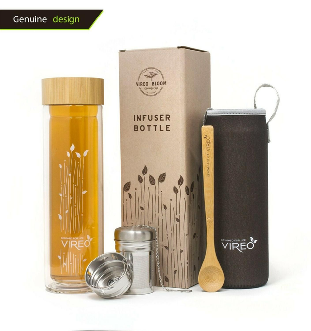 Double Wall Borosilicate Glass Tea Infuser Travel Bottle 500ML