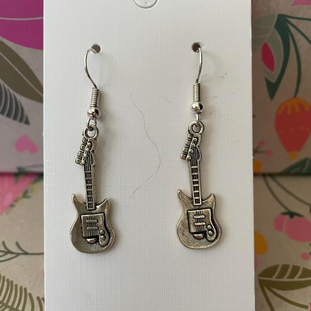 Guitar earrings on silver plated ear hooks 