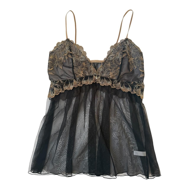 Japanese brand black and gold  embroidered cups cami