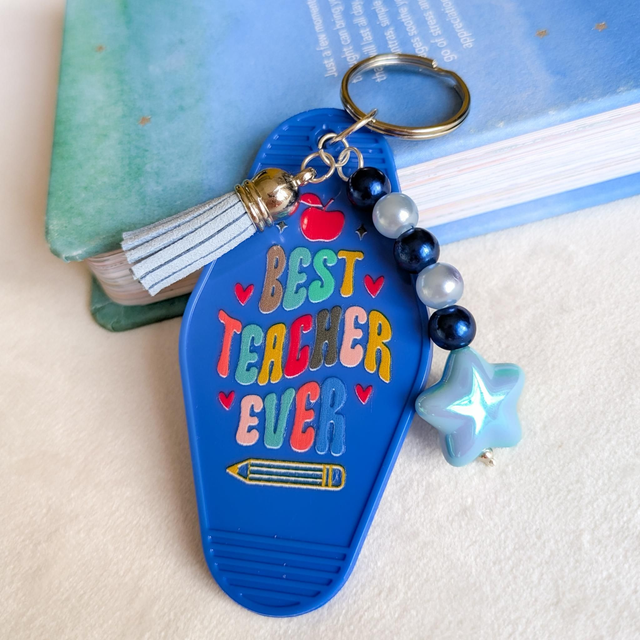 'Best Teacher' Keyring - Blue