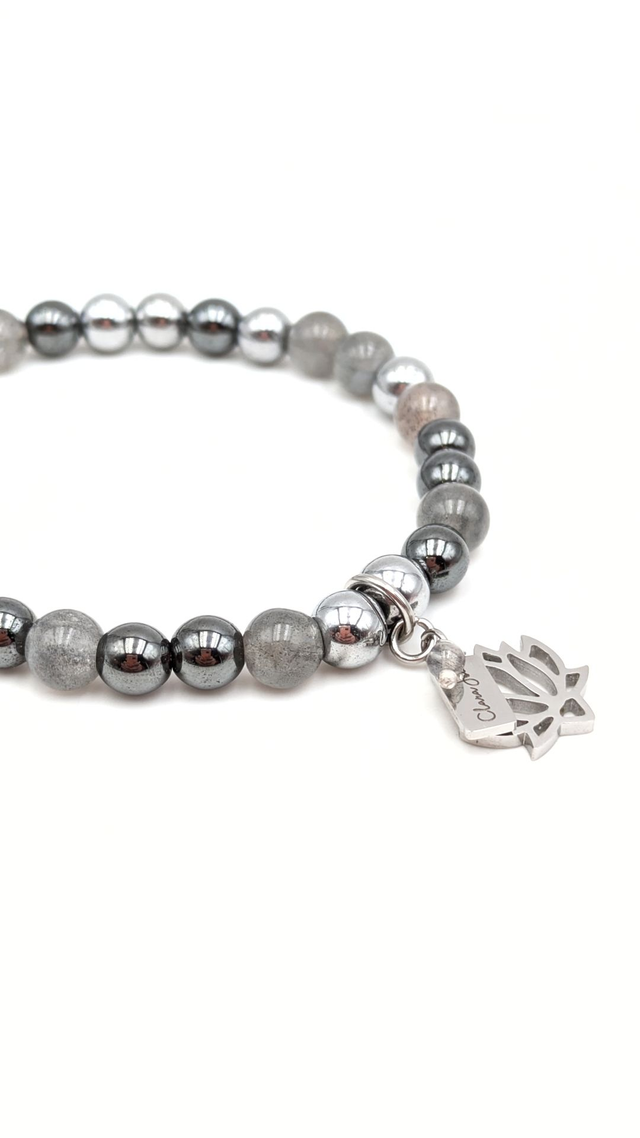 🌙 Bracelet Labradorite, Hématite &amp; Acier – Harmonie et Protection