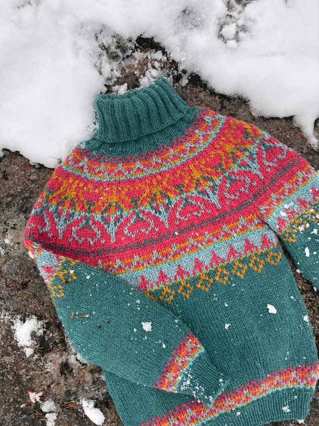 Alasuq Polar Sweater Kit - Col 29 (Petrol & Coral Heather) - Wool & Pattern - Linka Neumann