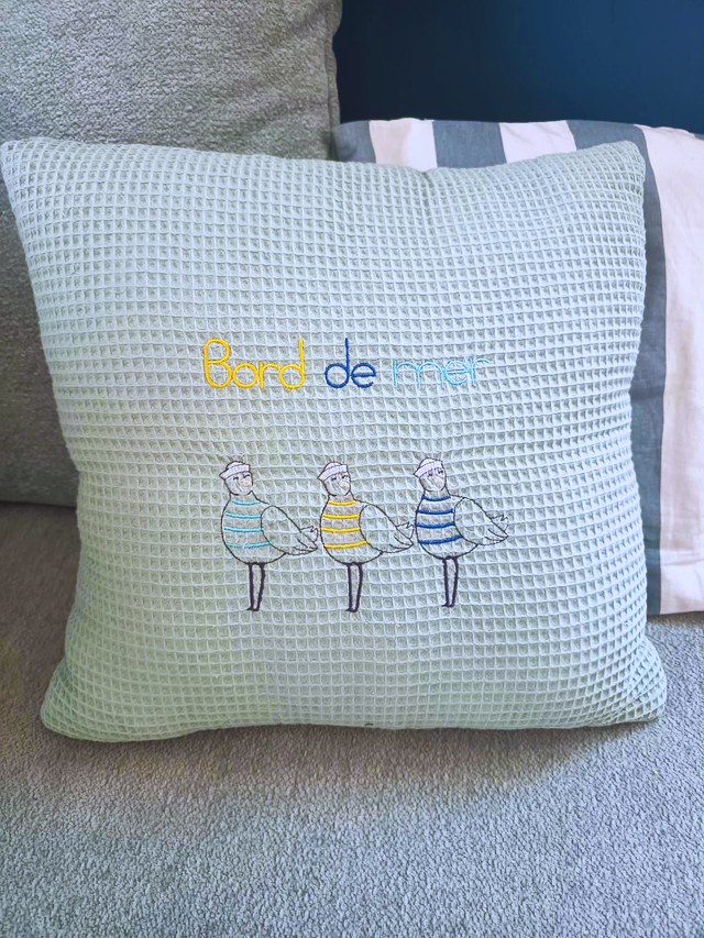 Housse de coussin &quot;Bord de mer&quot; Mouettes