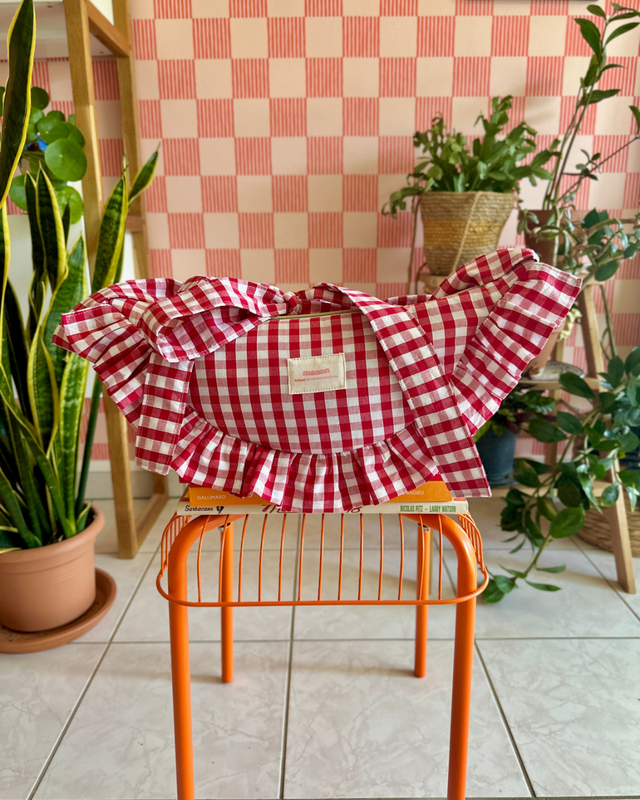 SAC CROISSANT Taille Moyenne - Vichy rouge et blanc - Fait main à Reims (France)