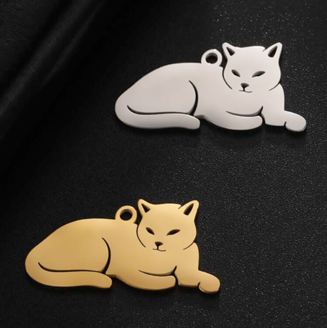 Collier pendentif chat, acier, inoxydable