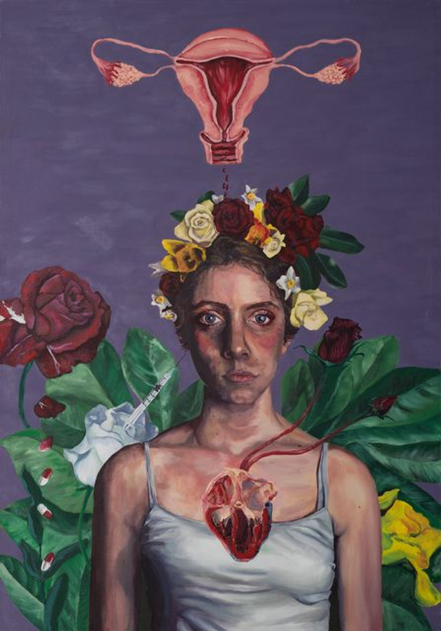 Self Portrait with Uterus - print of oil painting by Anya Tee