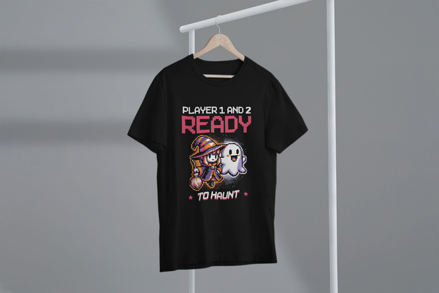 Player 1 And 2 Ready To Haunt, Halloween Duo, Gaming Fun. Spieler 1 und 2 bereit zum Spuken, Halloween-Duo, Spielspaß