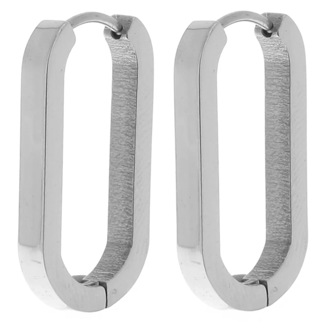 Créoles ovales aplaties 25x14mm acier inoxydable x2 