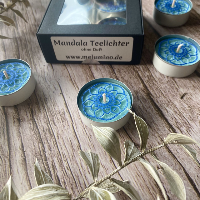 4er Set Mandala Teelichter ohne Duft Geschenkbox