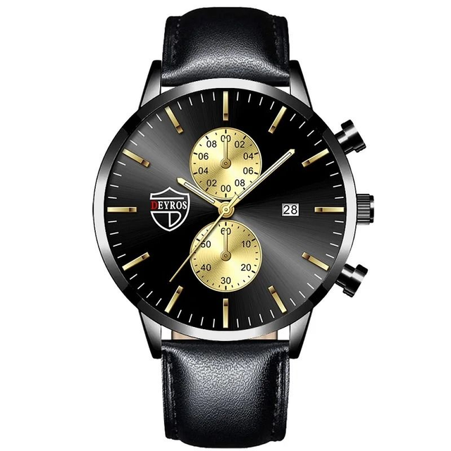 Montres à quartz boitier acier inoxydable pour hommes, ceinture en cuir noir 