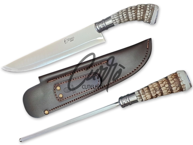 Conjunto BBQ Faca Chaira Elmo Cabo Resina Tipo Rabo Tatu 9"