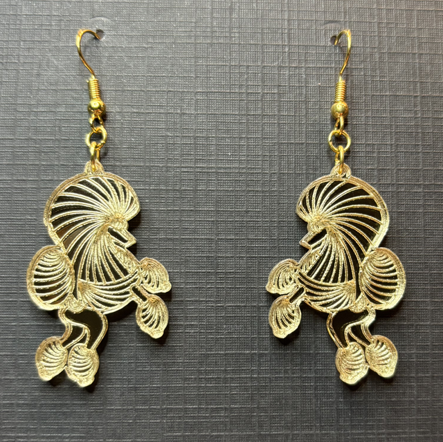 Acrylic - Earrings Poodle Continental Gold Mirror small