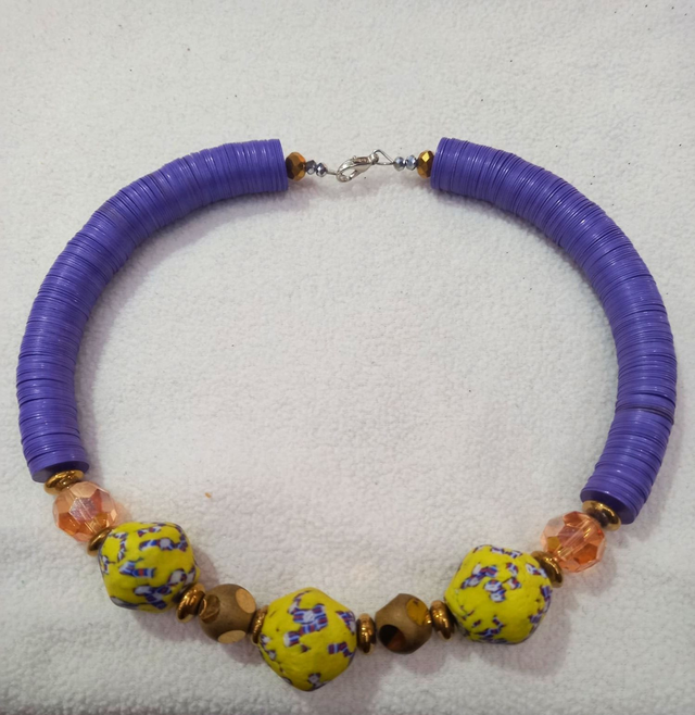 African print necklace (blue) 