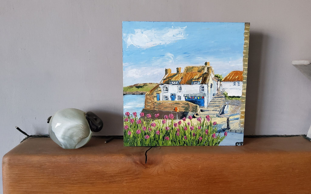 Robin Hood's Bay, original oil on 20x 20cm wooden canvas.