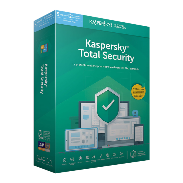 Logiciel sécurité Kaspersky - Total Security - 1 An / 5 PC