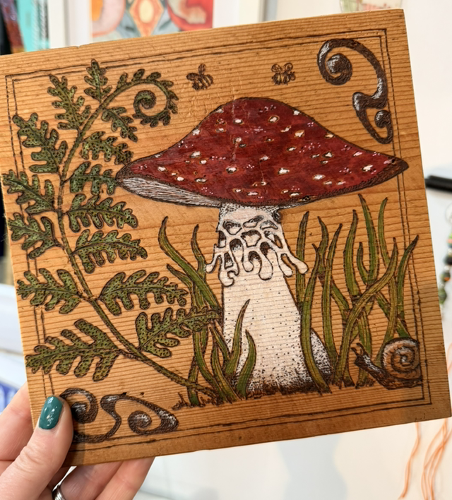 FlyAgaric pyrography - Naomi Atkins
