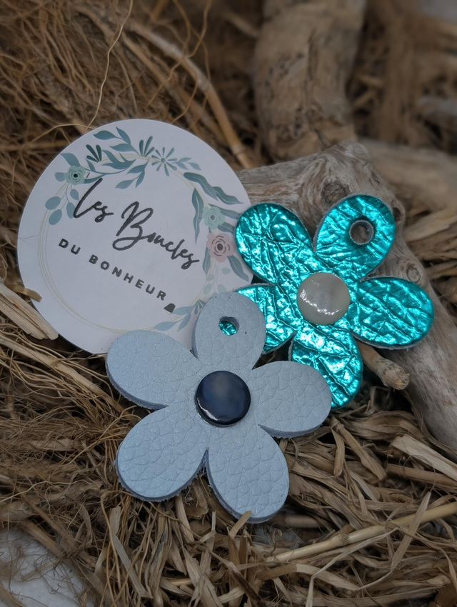 Pampilles marguerite réversible bleu ciel et turquoise pam043