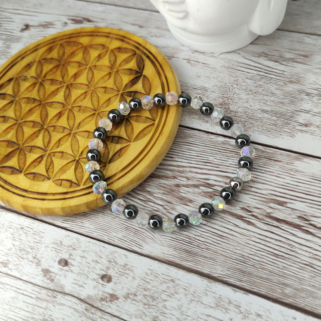 Bracelet &quot;Hématite et cristal&quot;